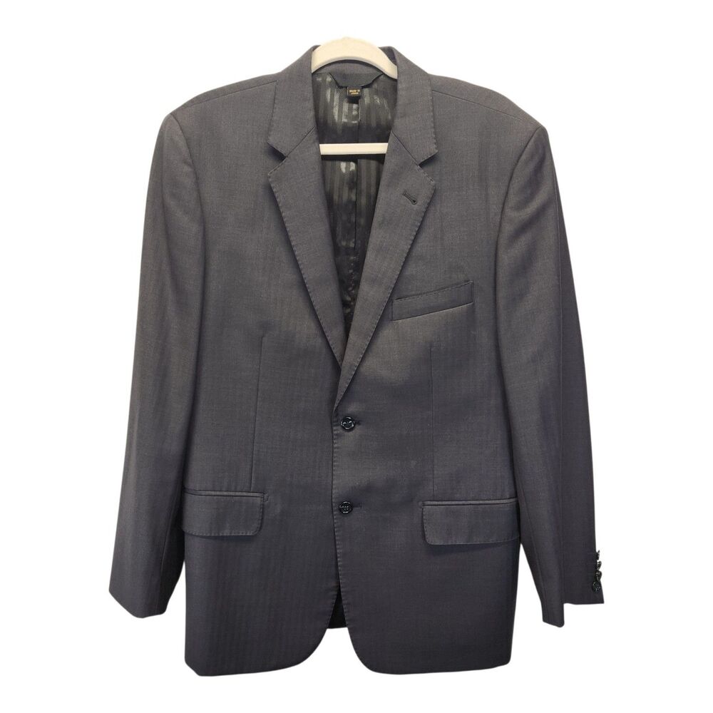 Baroni Couture Designer 100% Italian Wool Suit Jacket Black Stripes 42R